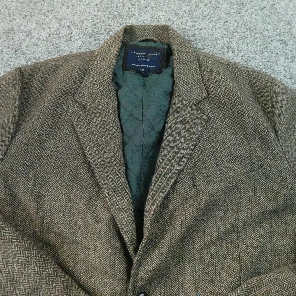 American Eagle Blazer Mens L Brown Speckled Herringbone Tweed Sport Coat Jacket